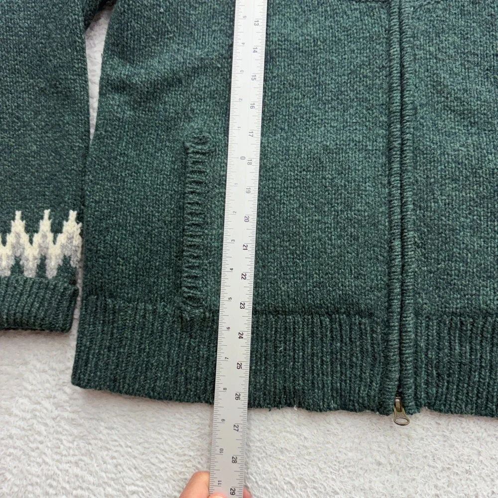 LL Bean Women XL Forest Green 100% Lambswool Fair Isle Full Zip Cardigan Sweater